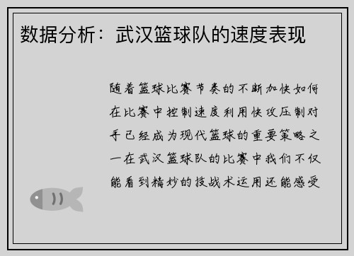 数据分析:武汉篮球队的速度表现